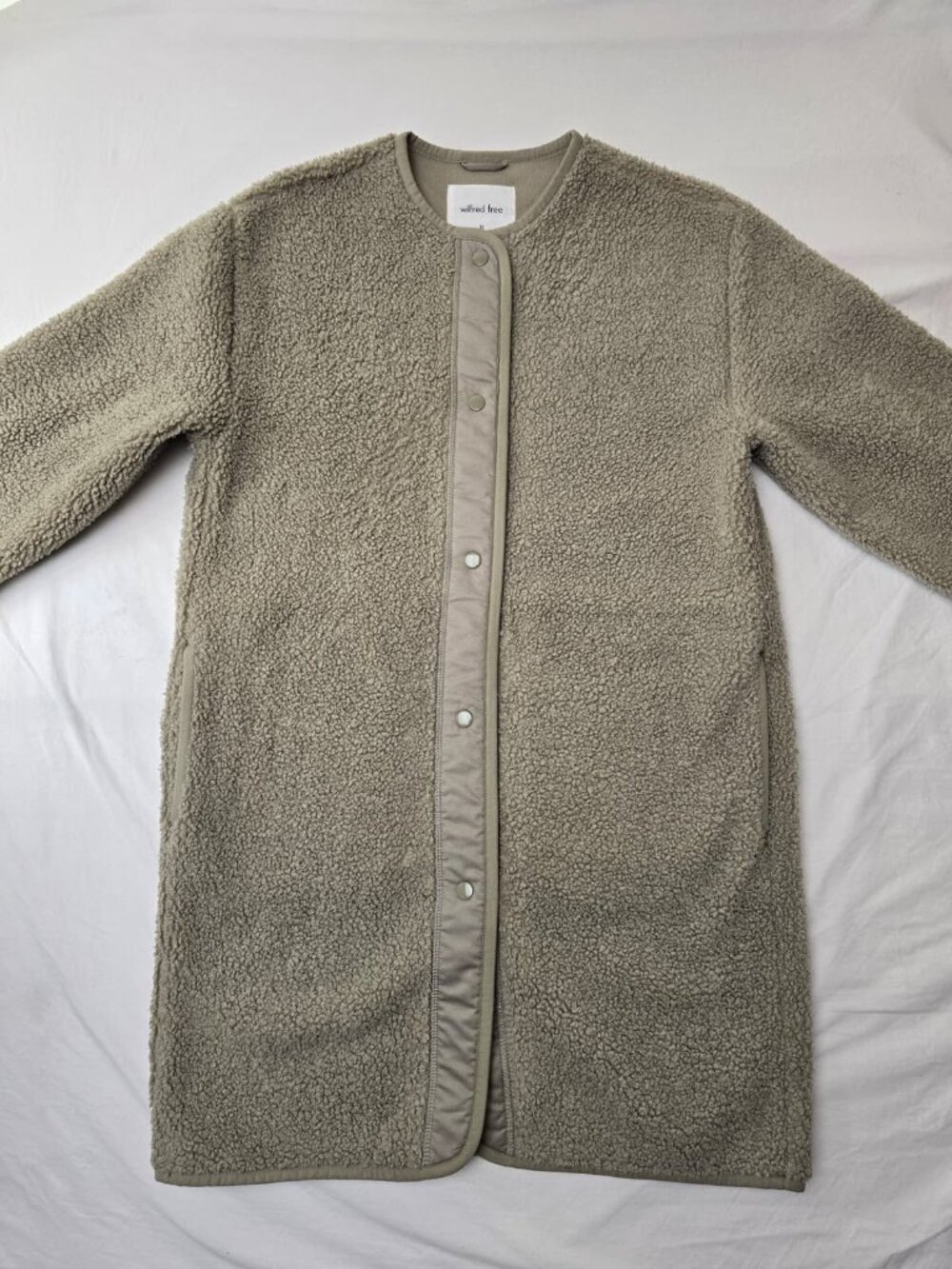 Wilfred Free Teddy Fleece Long Cardigan Coat | XS | Beige/Taupe